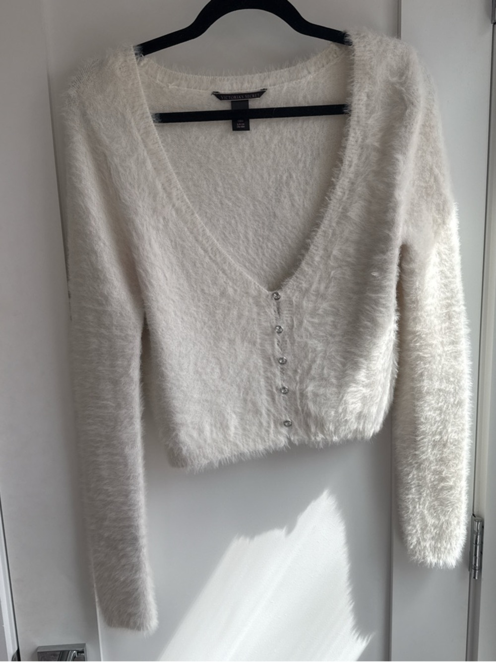 Victoria's Secret Cream Fuzzy V-Neck Cropped Cardigan